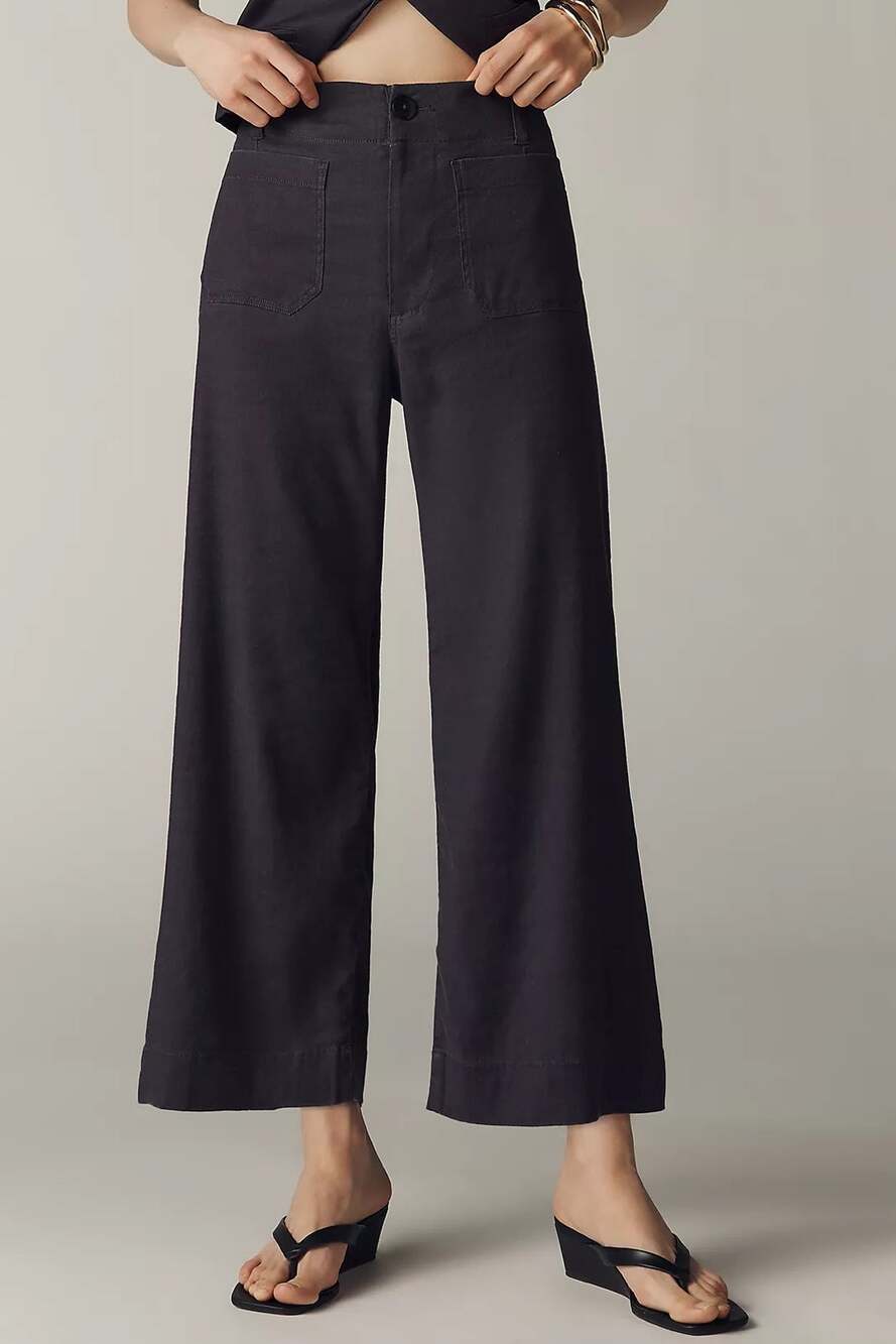 Maeve Anthropologie Colette Linen Stretch High Rise Wide Leg Pants Dark Navy 29